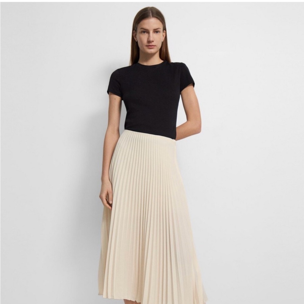 Theory Cream Pleated Midi Skirt
